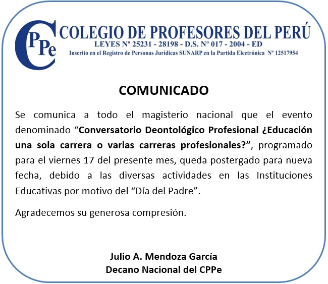 Comunicado sobre Conversatorio Pedagógico Profesional