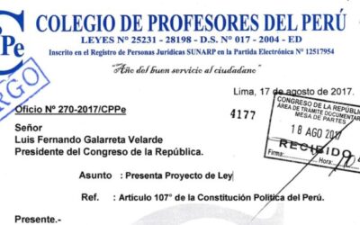 COLEGIO DE PROFESORES DEL PERÚ PRESENTA PROYECTO DE LEY DE MODIFICACIÓN DEL CARÁCTER PUNITIVO DE LA EVALUACIÓN DOCENTE