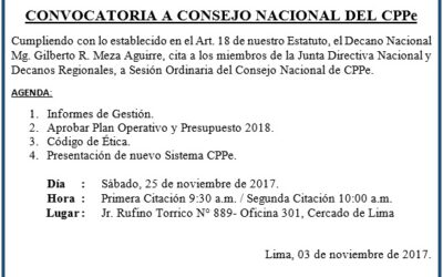 CONVOCATORIA A SESIÓN ORDINARIA DEL CONSEJO NACIONAL DEL CPPe.