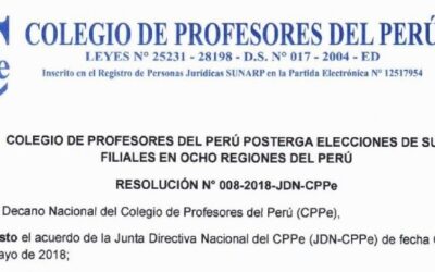 CPPe POSTERGA ELECCIONES DE SUS FILIALES EN OCHO REGIONES DEL PERÚ.