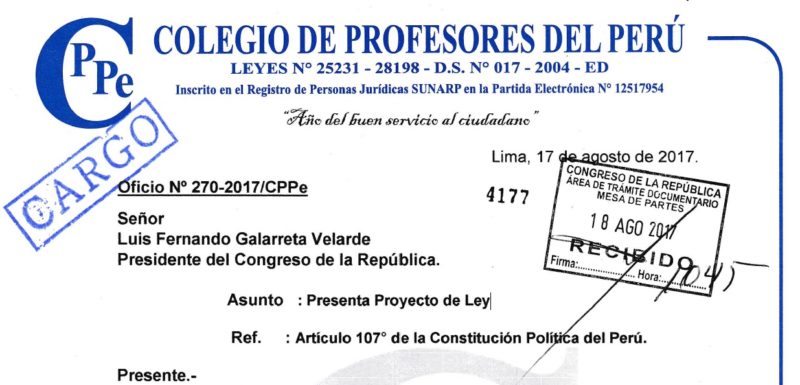 COLEGIO DE PROFESORES DEL PERÚ PRESENTA PROYECTO DE LEY DE MODIFICACIÓN DEL CARÁCTER PUNITIVO DE LA EVALUACIÓN DOCENTE
