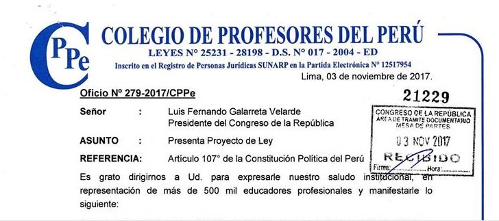 CPPe PRESENTÓ PROYECTO DE LEY QUE MODIFICA LA LEY DE REFORMA MAGISTERIAL, INCORPORANDO EL CAPÍTULO REFERIDO AL PROFESOR CESANTE Y JUBILADO.